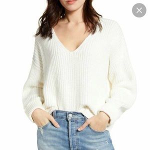 French Connection Millie Mozart Rib V-Neck Sweater White Size XS